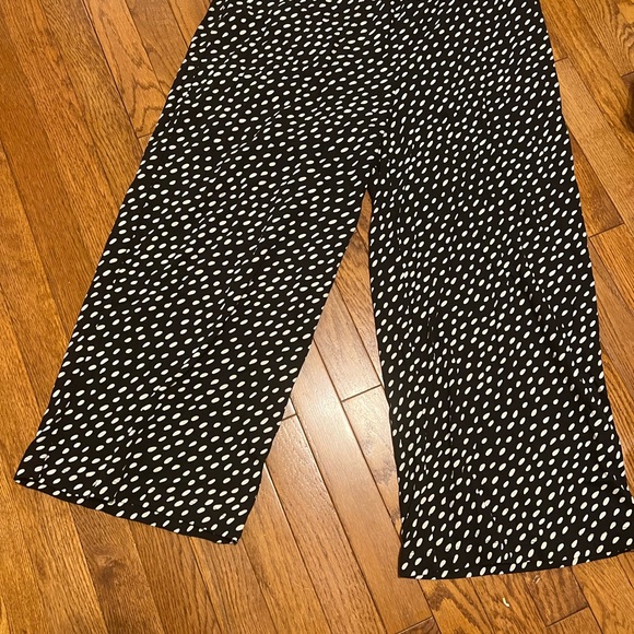 Polka Dot Cropped Wide-Leg Pants - Black & White - Picture 2 of 2